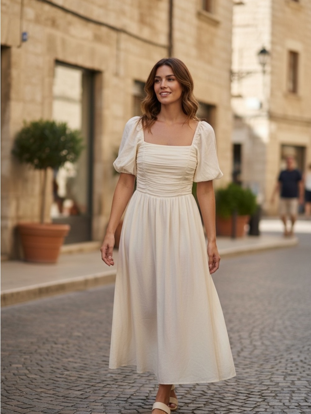 Free People Cream Puff-Sleeve Midi Dress